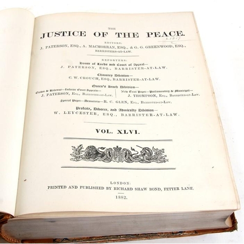 96 - Justice of the Peace - two volumes, January - December 1882 and 1890, leather bound spines with marb... 