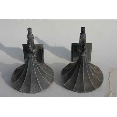 37 - A pair of patinated metal outside wall lights, 38cms (15ins) high.