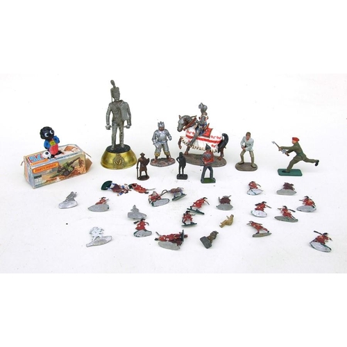 107 - A boxed Matchbox 32 Field Gun, a Queens Royal Irish Hussars figure 13cms (5.125ins) high, together w... 