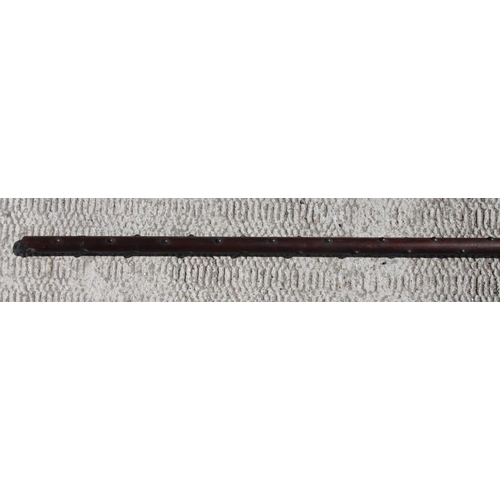 120 - A 15th century style Italian pole arm (pike) with engraved steel head on a knopped wooden shaft, 292... 
