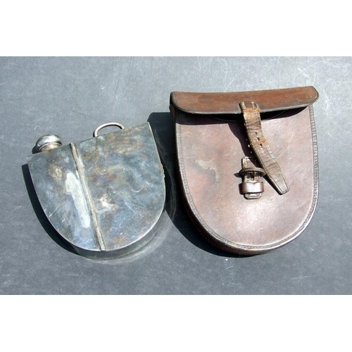 64 - Hunting & sporting interest.  A Walker & Hall Duo sandwich and flask tin in a leather case, ... 