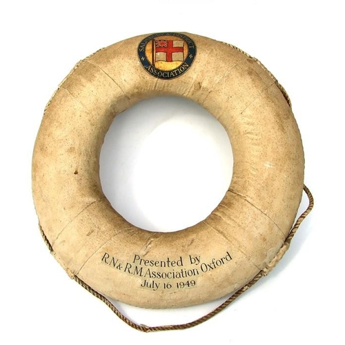 73 - A RN & RN Association Oxford (July 16 1949) presentation lifebuoy to Salisbury & District As... 