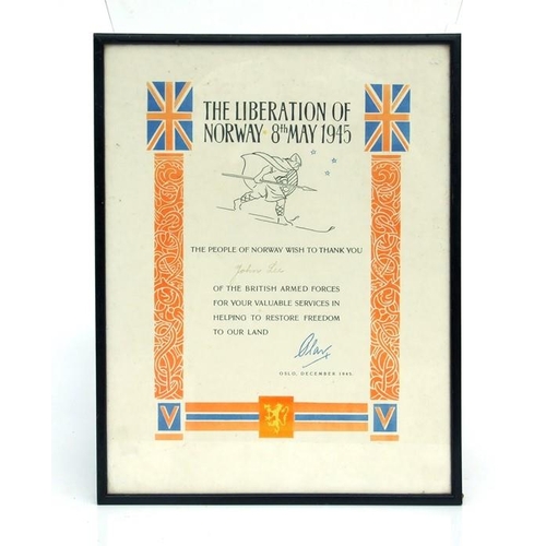 88 - The Liberation of Norway 8 May 1945 Thank You Citation from the people of Norway who wish to thank J... 