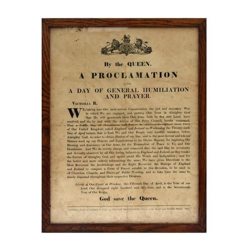 89 - A Royal Proclamation of Crimea War Interest by Queen Victoria a proclamation for a day of general hu... 