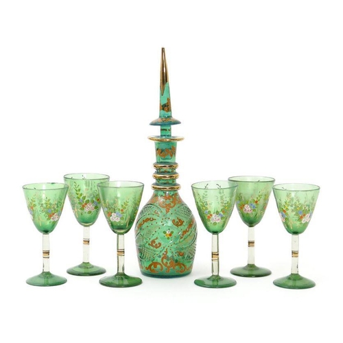 103 - A 19th century Bohemian suite of glass for the Ottoman market, a decanter and stopper with six goble... 