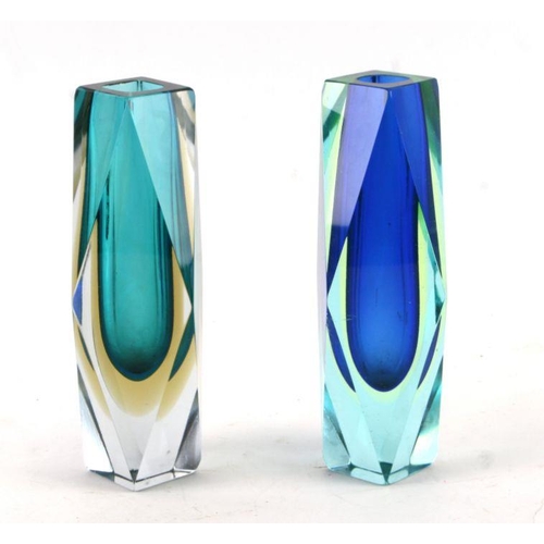 110 - A pair of Murano Art glass faceted vases, 21cms high; together with a Dartington glass bowl, 22cms d... 