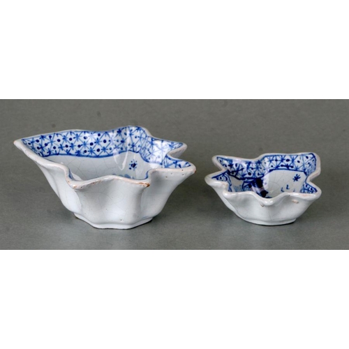 137 - Two Delft leaf form blue and white pickle dishes. largest 13cm wide (2)