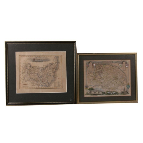 20 - A hand tinted map of Norfolk; together with a similar map of Suffolk, both framed & glazed (2).