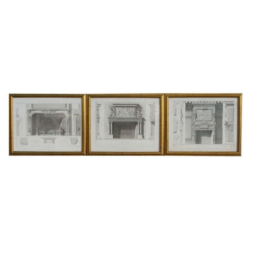 265 - A quantity of assorted 19th century architectural engravings to include fireplace surrounds, all fra... 