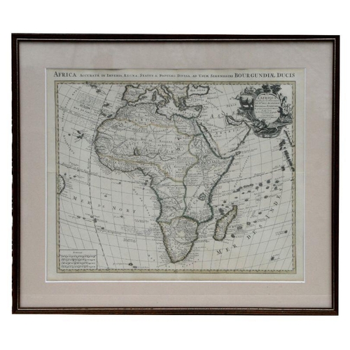 35 - A late 19th / early 20th century French map depicting Africa, framed & glazed, 45 by 38cms.