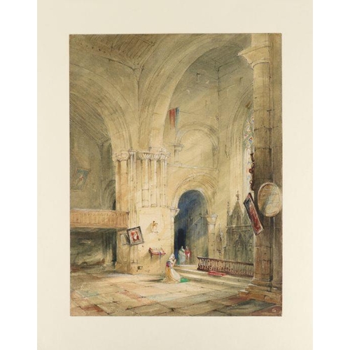 364 - Attributed to John Scarlett Davis (1804-1845) Church interior with figures at an altar Pencil and wa... 