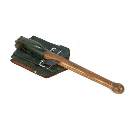 42 - An MOD Army folding shovel, issued 5/69 with leather carrying pouch; together with two machetes (3).