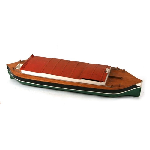 438 - A large scale scratch built wooden model of a Dutch canal barge, 90cms long.