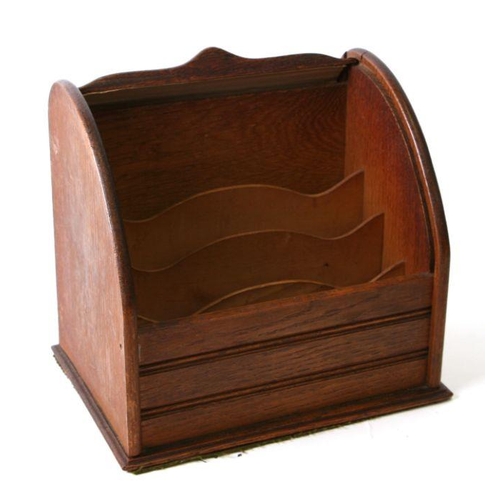 456 - An early 20th century oak tambour fronted desktop stationery box, 23cms wide.