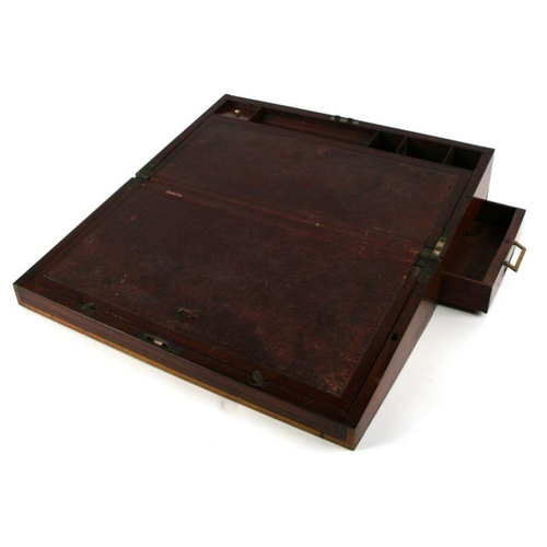 467 - A 19th century mahogany brass bound writing slope with fitted interior, 50cms wide.