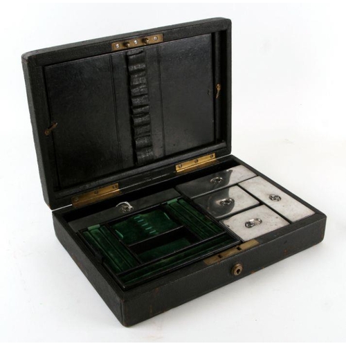 505 - A Victorian leather jewellery box with fitted interior, 35cms wide.