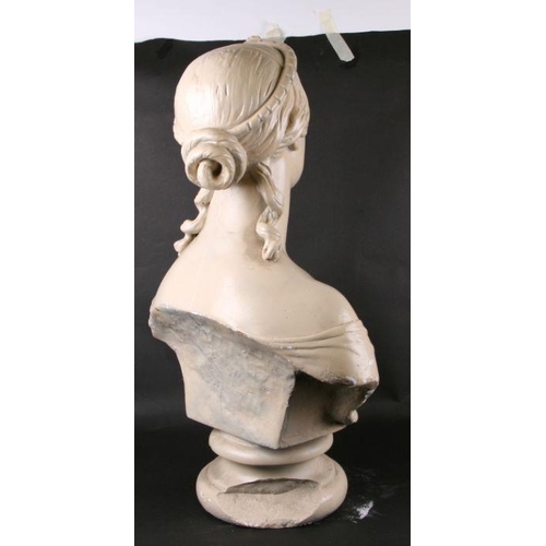 562 - A plaster bust depicting a young Queen Victoria on a socle, 68cms high.