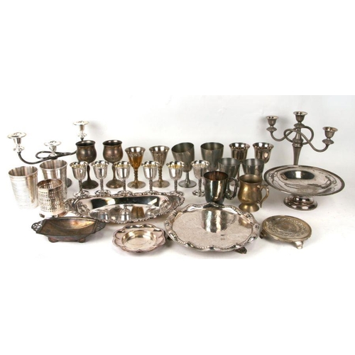 603 - A quantity of silver plated to include salvers and teapots.