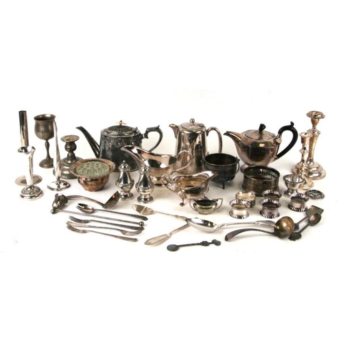 603 - A quantity of silver plated to include salvers and teapots.