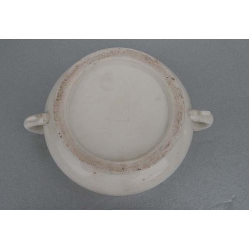 731 - A Chinese pottery two-handled censer with impressed seal mark to the underside, 13cms diameter.