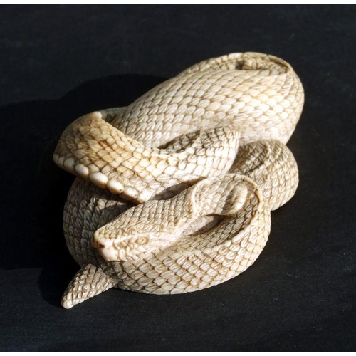 755 - A Chinese carved ivory figure in the form of a coiled snake, 4.5cms wide.