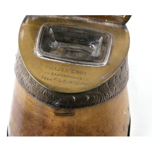 87 - Taxidermy.  A Victorian horse hoof desk top inkwell with silver plated mounts, 'Tiger', presented to... 