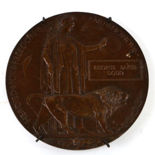 88 - A WWI bronze Death plaque awarded to 'George Baker Dodd'.