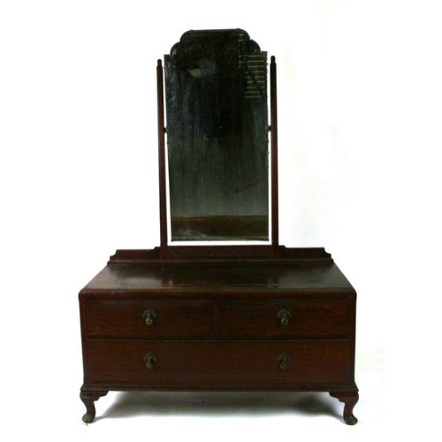 916 - An Edwardian walnut glazed bookcase, 92cms wide; together with a mahogany dressing table, 105cms wid... 