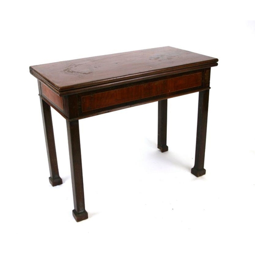 937 - A 19th century mahogany tea table on square legs, 93cms wide.