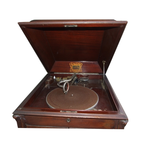 968 - An early 20th century 'His Master's Voice' walnut cased gramophone, 54cms wide.