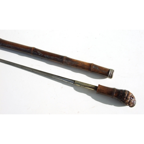 58 - A cane sword stick with 61.5cms (24.25ins) square section steel blade