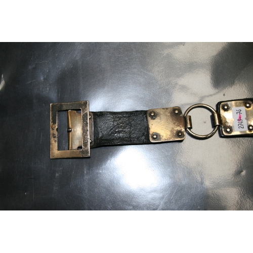 649 - A 19th century silver mounted leather sectional dog collar with indistinct London hallmarks and make... 