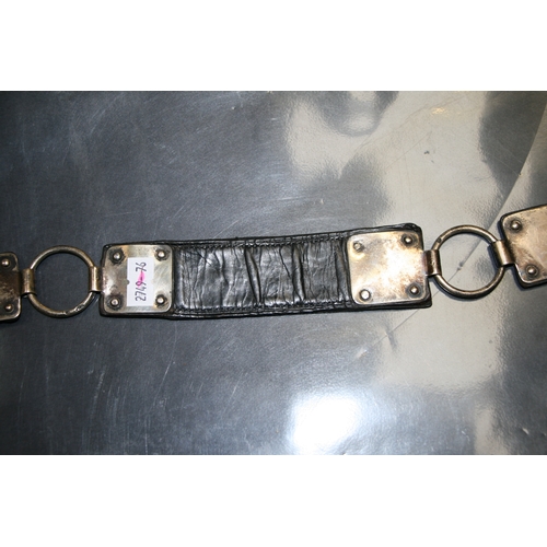 649 - A 19th century silver mounted leather sectional dog collar with indistinct London hallmarks and make... 