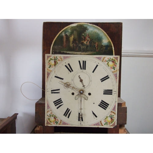 583 - A 19th century longcase clock, the arched painted square dial with subsidiary seconds and date apert... 