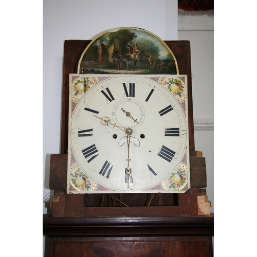 583 - A 19th century longcase clock, the arched painted square dial with subsidiary seconds and date apert... 