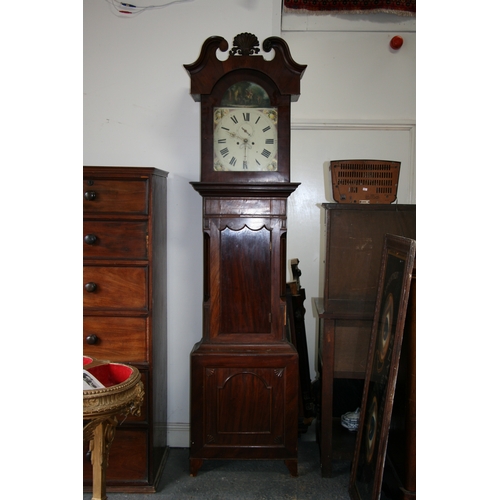 583 - A 19th century longcase clock, the arched painted square dial with subsidiary seconds and date apert... 