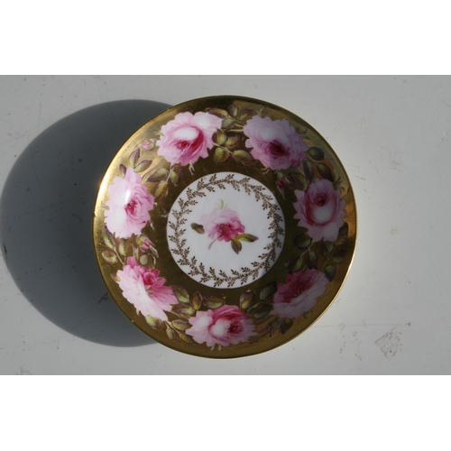 134 - An early 19th century Coalport cup and saucer, finely painted with a large band of pink roses and bu... 