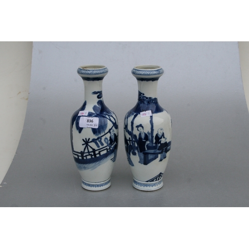 836 - A pair of Chinese blue & white baluster vases decorated with figures in a garden, blue four characte... 