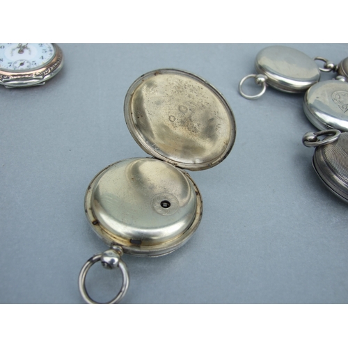 596 - A quantity of silver cased open faced pocket watches, various dates and makers; together with a silv... 