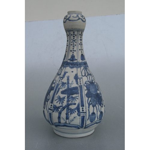 784 - A Chinese blue & white baluster vase decorated with flowers and precious objects, 29cms high.