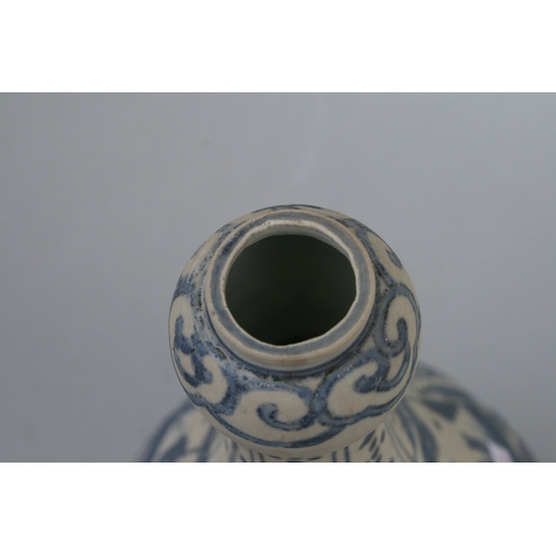 784 - A Chinese blue & white baluster vase decorated with flowers and precious objects, 29cms high.