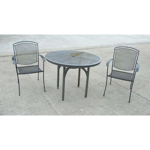 1 - A pair of wirework conservatory or garden chairs; together with a similar table (3).