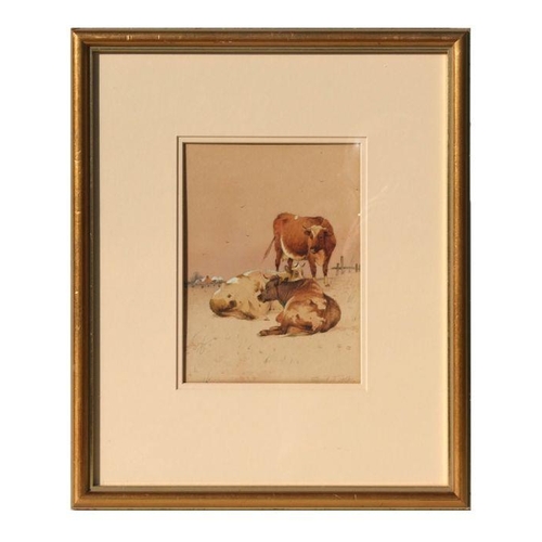 123 - Frederick E Valter (1850-1930) - Cattle Chewing the Cud in a Field - watercolour, signed lower right... 