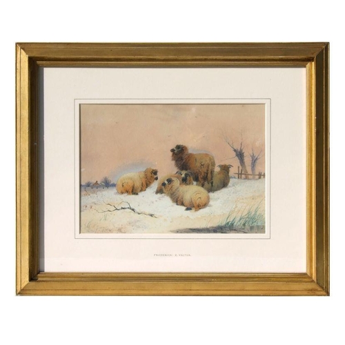 124 - Frederick E Valter (1850-1930) - A Flock of Sheep in a Wintery Landscape - watercolour, signed lower... 