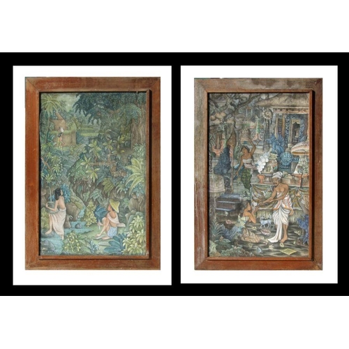 125 - D P Raka Ubud (Balinese school) - a pair of Balinese street scenes with figures, watercolour heighte... 