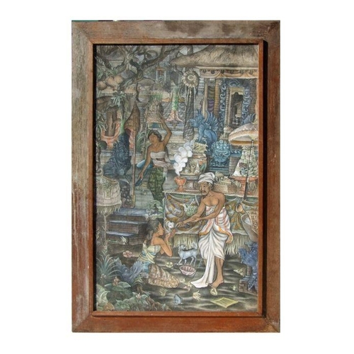 125 - D P Raka Ubud (Balinese school) - a pair of Balinese street scenes with figures, watercolour heighte... 