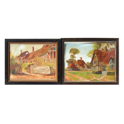 127 - R H Vowles - a pair of country cottage scenes, oil on paper, both framed & glazed, each 40 by 30... 