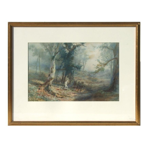 132 - 19th century British school - A Wooded Glade with a Figure - watercolour heightened with body colour... 