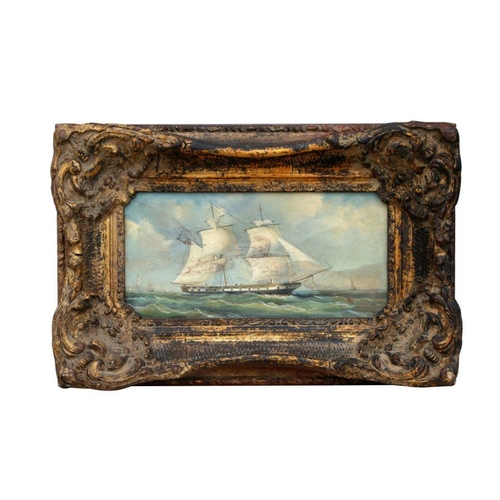 144 - 19th century style, a Twin Masted Sailing Ship in Rough Seas - oil on canvas, initialled lower right... 