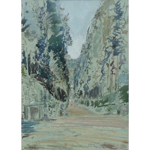 152 - John Linfield (b1930) - Avenue of Pines - signed & dated lower left, watercolour with New Englis... 